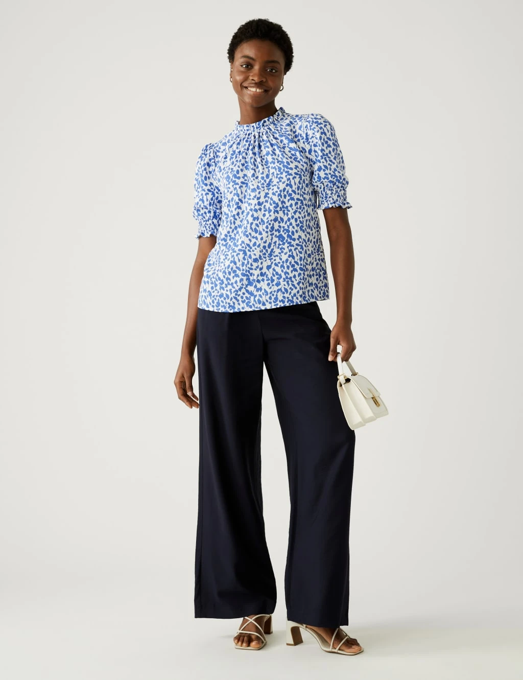 Printed Frill Neck Puff Sleeve Blouse 6 Printed Frill Neck Puff Sleeve Blouse - Image 4