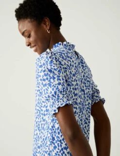 Printed Frill Neck Puff Sleeve Blouse 12 Printed Frill Neck Puff Sleeve Blouse -M&S SD 01 T43 8239 E4 X EC 3