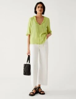 V-Neck Frill Detail Blouse -M&S SD 01 T43 8249 AO X EC 1