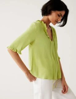 V-Neck Frill Detail Blouse -M&S SD 01 T43 8249 AO X EC 2