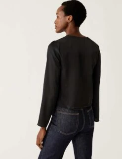 Satin V-Neck Tie Front Blouse -M&S SD 01 T43 8269 Y0 X EC 3