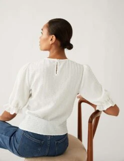 Round Neck Shirred Puff Sleeve Blouse -M&S SD 01 T43 8279 KY X EC 3