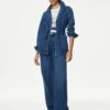 Denim Belted Revere Collar Jacket -M&S SD 01 T49 3033 QQ X EC 0