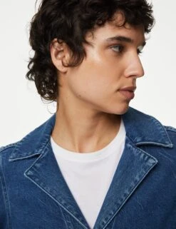Denim Belted Revere Collar Jacket -M&S SD 01 T49 3033 QQ X EC 2