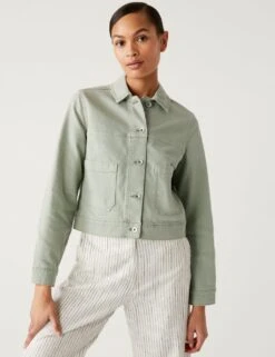 Denim Collared Cropped Jacket -M&S SD 01 T49 3051 PA X EC 1