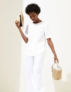 Pure Linen Round Neck Short Sleeve Boxy Top 10 Pure Linen Round Neck Short Sleeve Boxy Top -M&S SD 01 T52 3146 Z0 X EC 2