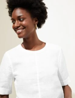 Pure Linen Round Neck Short Sleeve Boxy Top 11 Pure Linen Round Neck Short Sleeve Boxy Top -M&S SD 01 T52 3146 Z0 X EC 3