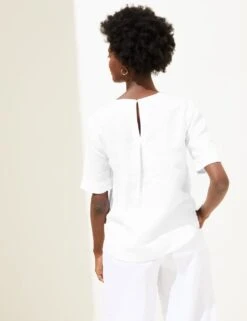 Pure Linen Round Neck Short Sleeve Boxy Top 12 Pure Linen Round Neck Short Sleeve Boxy Top -M&S SD 01 T52 3146 Z0 X EC 4