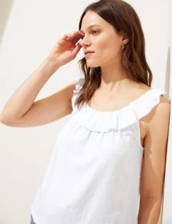 Linen Blend Ruffle Vest Top