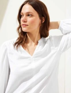 Linen Rich V-Neck Blouson Sleeve Blouse 10 Linen Rich V-Neck Blouson Sleeve Blouse -M&S SD 01 T52 3506 Z0 X EC 2