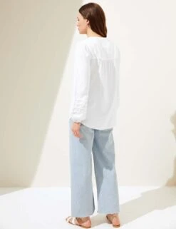 Linen Rich V-Neck Blouson Sleeve Blouse 11 Linen Rich V-Neck Blouson Sleeve Blouse -M&S SD 01 T52 3506 Z0 X EC 3