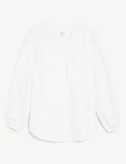 Linen Rich V-Neck Blouson Sleeve Blouse 8 Linen Rich V-Neck Blouson Sleeve Blouse -M&S SD 01 T52 3506 Z0 X EC 90