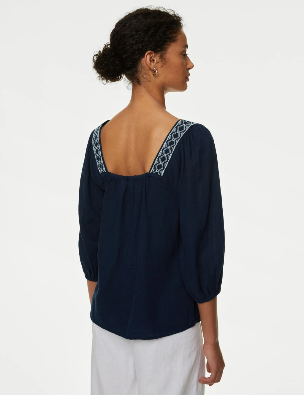 Linen Blend Embroidered Puff Sleeve Blouse 7 Linen Blend Embroidered Puff Sleeve Blouse - Image 5