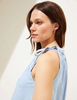 Linen Rich High Neck Tie Detail Cami Top -M&S SD 01 T52 3513 SY X EC 2