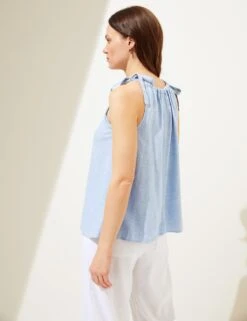 Linen Rich High Neck Tie Detail Cami Top -M&S SD 01 T52 3513 SY X EC 3