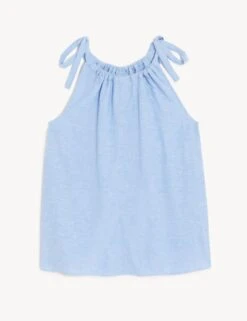 Linen Rich High Neck Tie Detail Cami Top -M&S SD 01 T52 3513 SY X EC 90