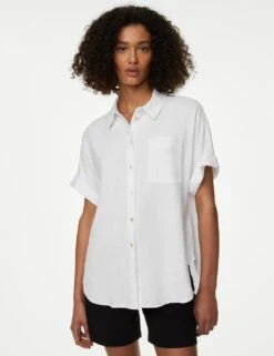 Linen Rich Collared Button Through Shirt -M&S SD 01 T52 3519 Z0 X EC 1