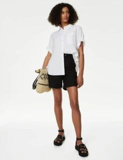 Linen Rich Collared Button Through Shirt -M&S SD 01 T52 3519 Z0 X EC 2