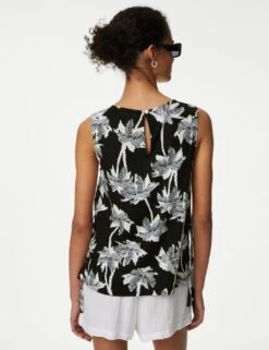 Linen Rich Printed High Neck Vest Top -M&S SD 01 T52 3528 Y4 X EC 3