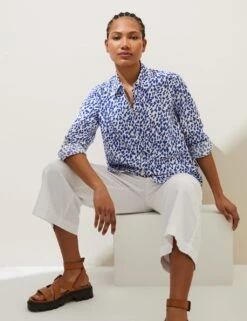 Linen Rich Printed Collared Shirt