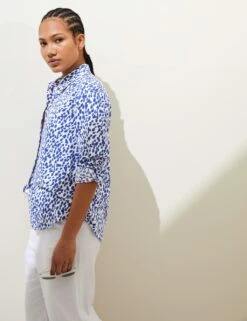 Linen Rich Printed Collared Shirt -M&S SD 01 T52 3532 E6 X EC 1