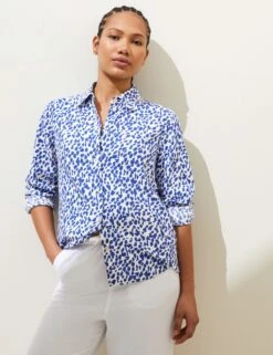 Linen Rich Printed Collared Shirt -M&S SD 01 T52 3532 E6 X EC 2