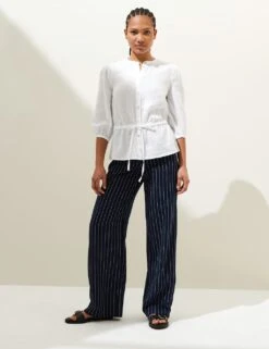 Pure Linen Round Neck Waisted Blouse -M&S SD 01 T52 3819 Z0 X EC 1