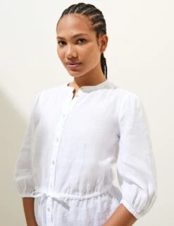 Pure Linen Round Neck Waisted Blouse -M&S SD 01 T52 3819 Z0 X EC 3