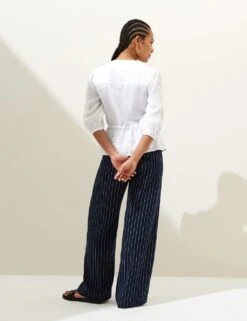 Pure Linen Round Neck Waisted Blouse -M&S SD 01 T52 3819 Z0 X EC 4