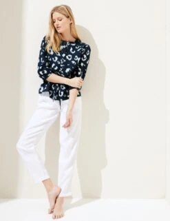 Pure Linen Animal Print Waisted Blouse 10 Pure Linen Animal Print Waisted Blouse -M&S SD 01 T52 3820 F4 X EC 2