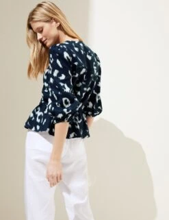 Pure Linen Animal Print Waisted Blouse 11 Pure Linen Animal Print Waisted Blouse -M&S SD 01 T52 3820 F4 X EC 3