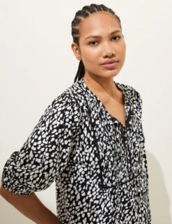 Linen Rich Printed Puff Sleeve Blouse -M&S SD 01 T52 3822 Y4 X EC 2