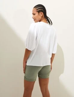 Linen Rich Tie Neck Puff Sleeve Blouse -M&S SD 01 T52 3824 Z0 X EC 3