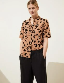 Linen Rich Animal Print Collared Shirt