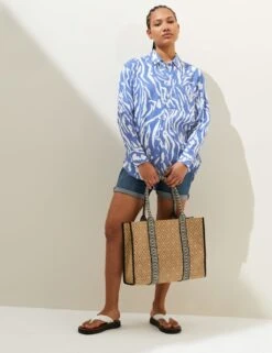 Pure Linen Printed Oversized Shirt -M&S SD 01 T52 3864A E7 X EC 1