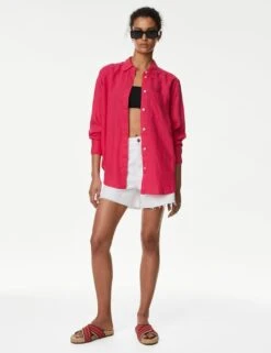 Pure Linen Oversized Shirt -M&S SD 01 T52 3864 FU X EC 1