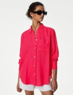 Pure Linen Oversized Shirt -M&S SD 01 T52 3864 FU X EC 3