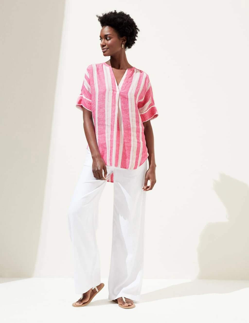 Pure Linen Striped V-Neck Popover Blouse 5 Pure Linen Striped V-Neck Popover Blouse - Image 3