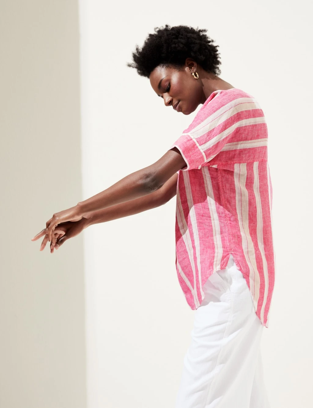 Pure Linen Striped V-Neck Popover Blouse 6 Pure Linen Striped V-Neck Popover Blouse - Image 4