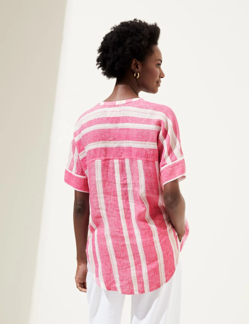 Pure Linen Striped V-Neck Popover Blouse 7 Pure Linen Striped V-Neck Popover Blouse - Image 5