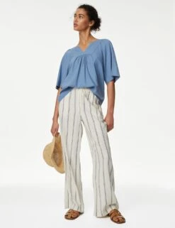 Linen Rich V-Neck Relaxed Blouse -M&S SD 01 T52 3899 II X EC 1