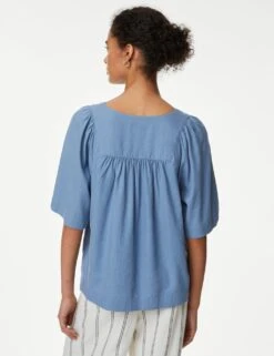 Linen Rich V-Neck Relaxed Blouse -M&S SD 01 T52 3899 II X EC 3