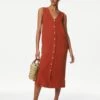 Linen Rich V-Neck Button Through Midi Dress -M&S SD 01 T52 6397 VA X EC 0