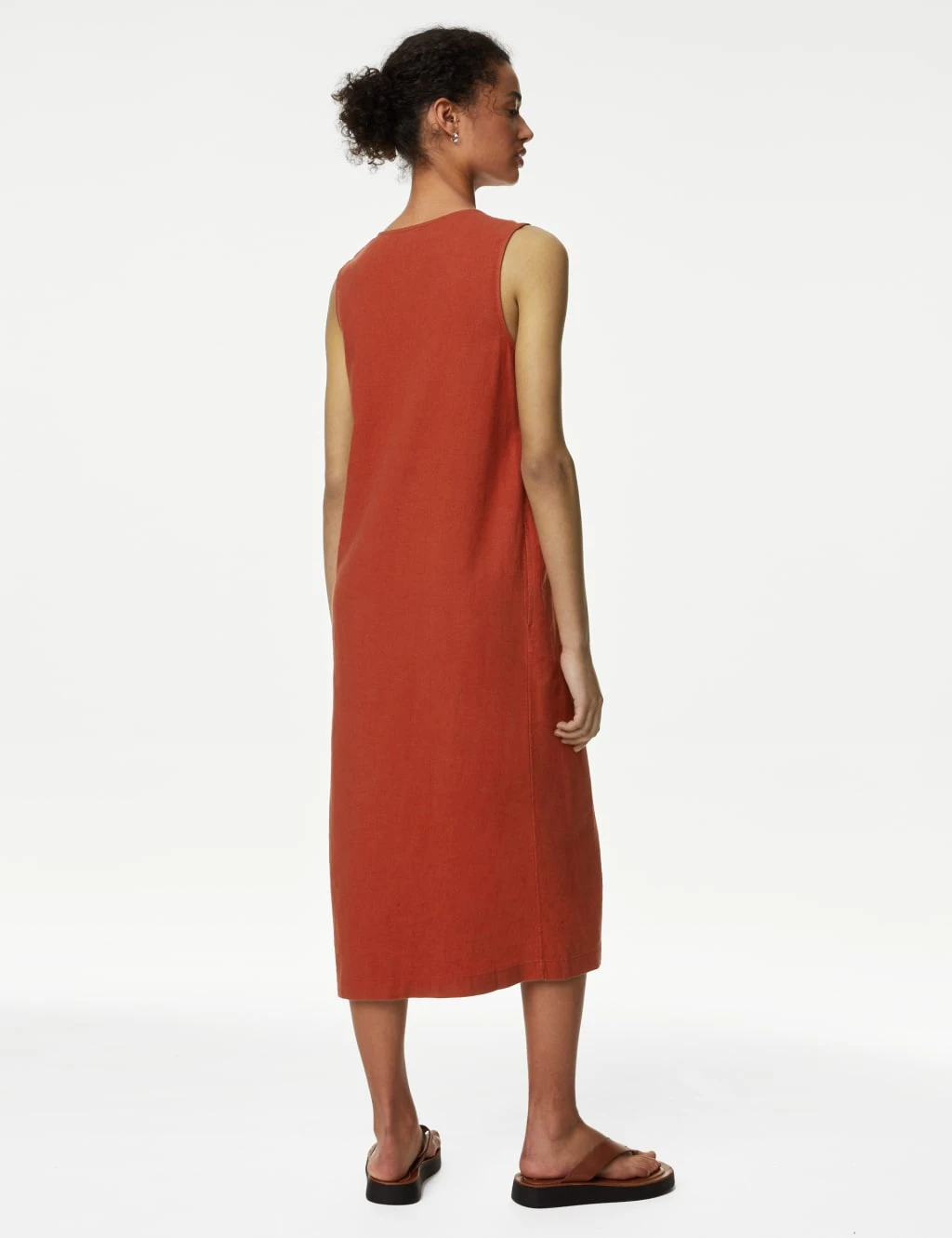 Linen Rich V-Neck Button Through Midi Dress 6 Linen Rich V-Neck Button Through Midi Dress - Image 4
