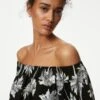 Linen Rich Printed Bardot Shift Dress -M&S SD 01 T52 6534 Y4 X EC 0