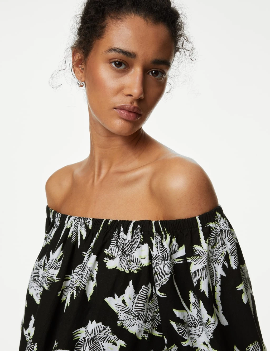 Linen Rich Printed Bardot Shift Dress 3 Linen Rich Printed Bardot Shift Dress