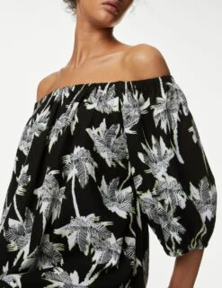 Linen Rich Printed Bardot Shift Dress 11 Linen Rich Printed Bardot Shift Dress -M&S SD 01 T52 6534 Y4 X EC 2