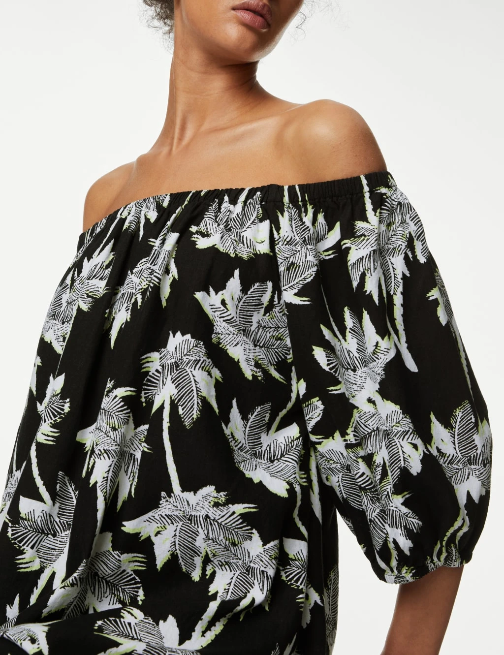 Linen Rich Printed Bardot Shift Dress 6 Linen Rich Printed Bardot Shift Dress - Image 4