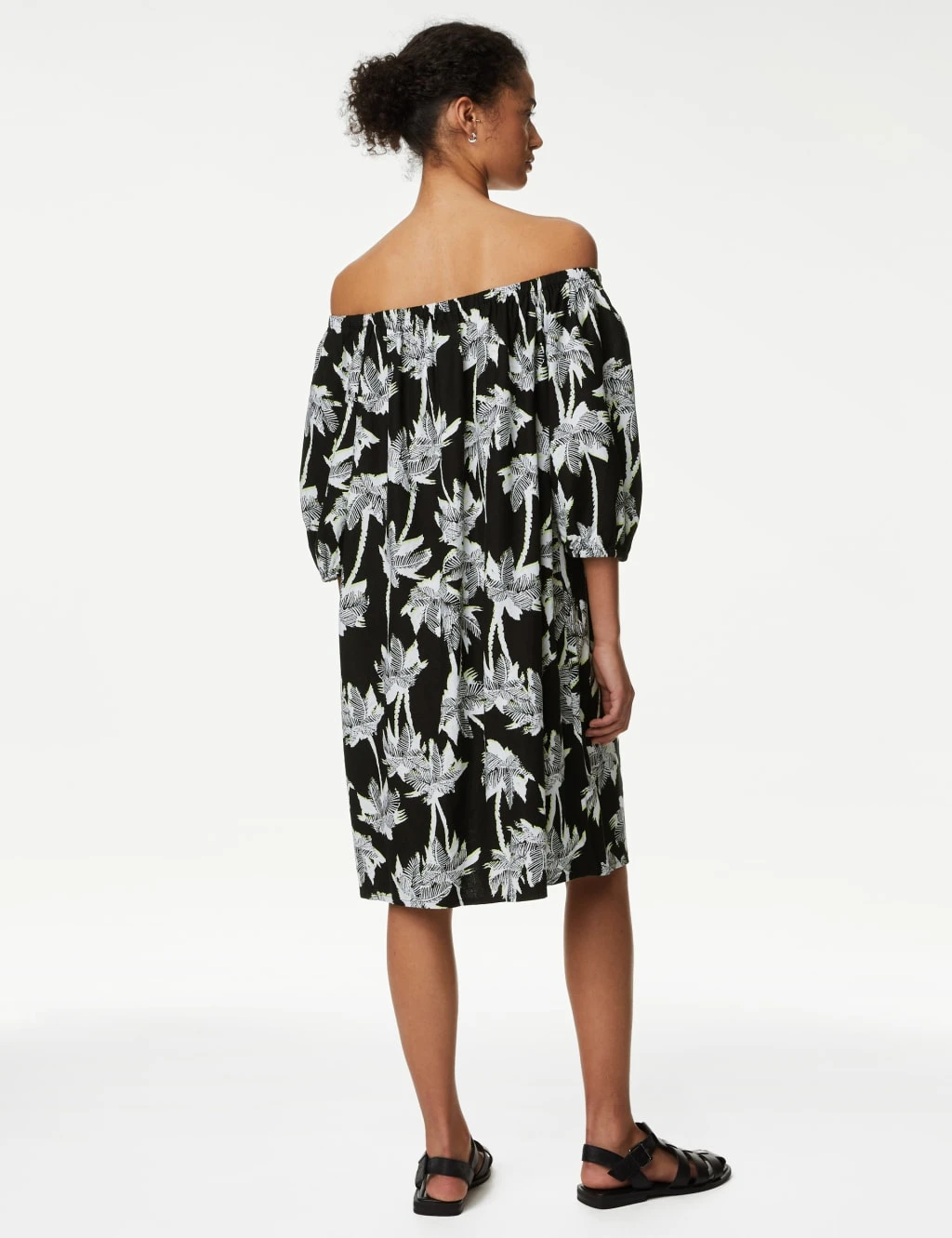 Linen Rich Printed Bardot Shift Dress 7 Linen Rich Printed Bardot Shift Dress - Image 5