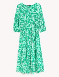 Linen Blend Printed V-Neck Midi Dress 8 Linen Blend Printed V-Neck Midi Dress -M&S SD 01 T52 6800 J5 X EC 90